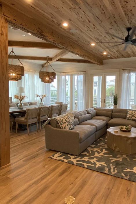 inside of home with wooden paneling along the emerald coast